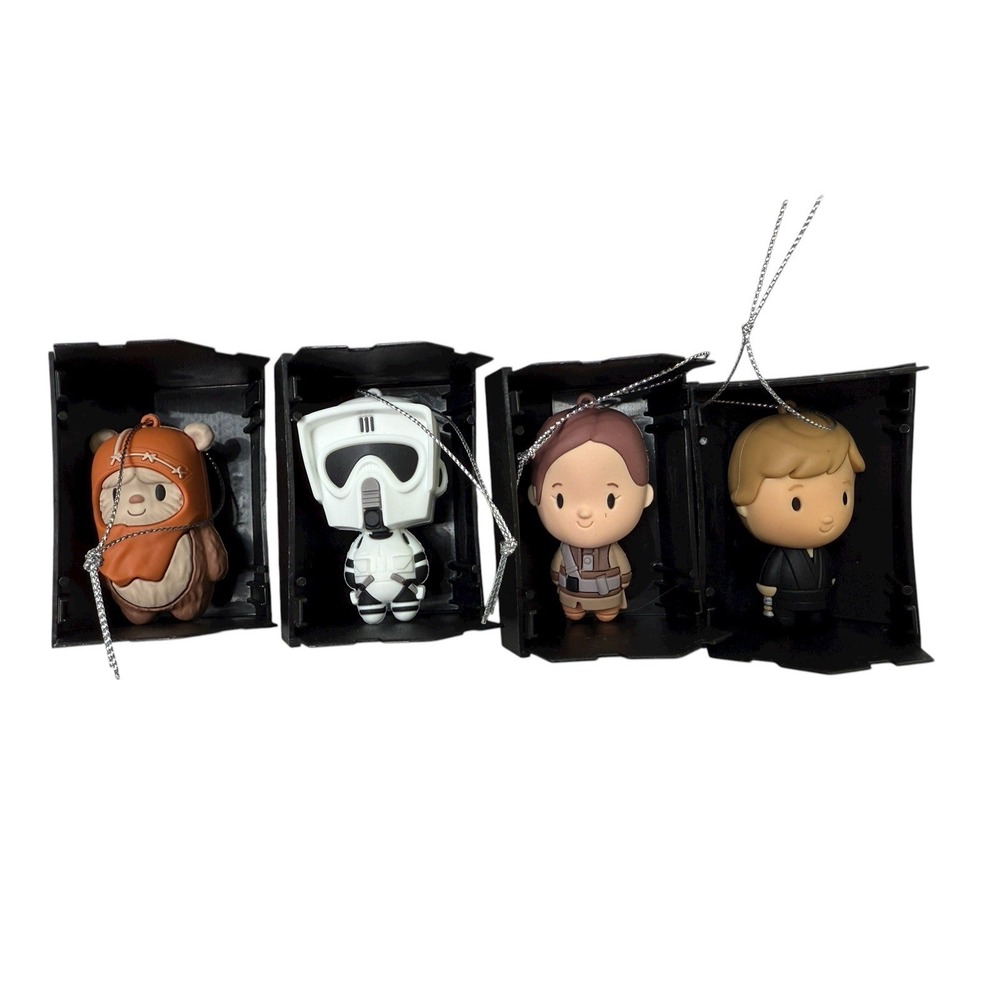 Hallmark Star Wars Mystery Box Ornaments Lot of 4 Luke Leia Wicket Stormtrooper
